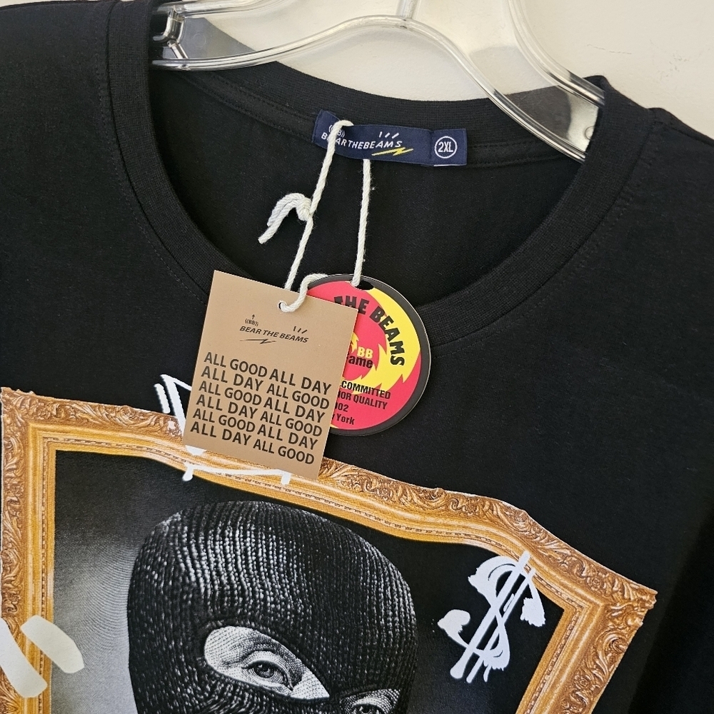 Masked Portrait Black Graphic T-Shirt - Picture 3 of 5